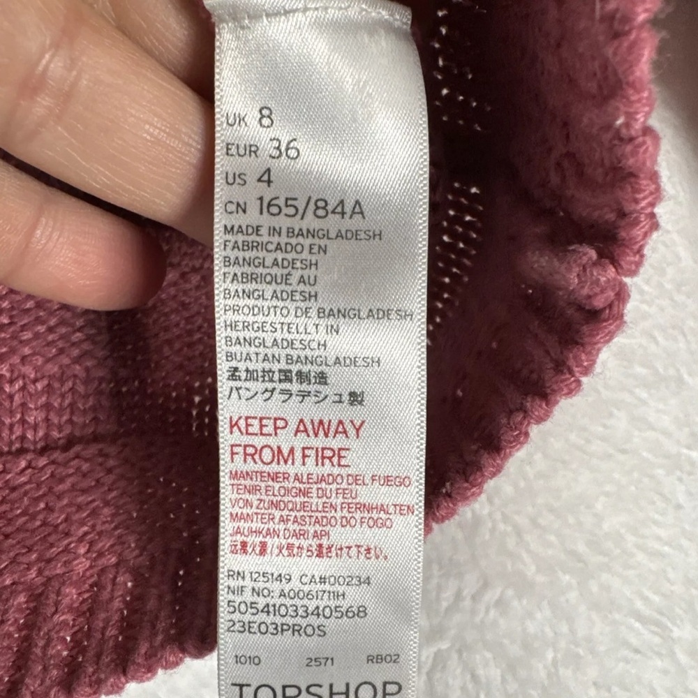 Top shop women’s crop blush pink color cable knit oversized sweater size 4 - Picture 5 of 9